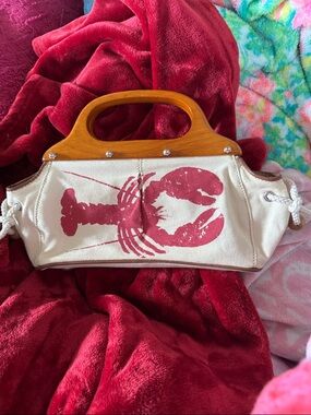 Jcrew vintage Canvas Lobster Print Tote with Wooden Handles